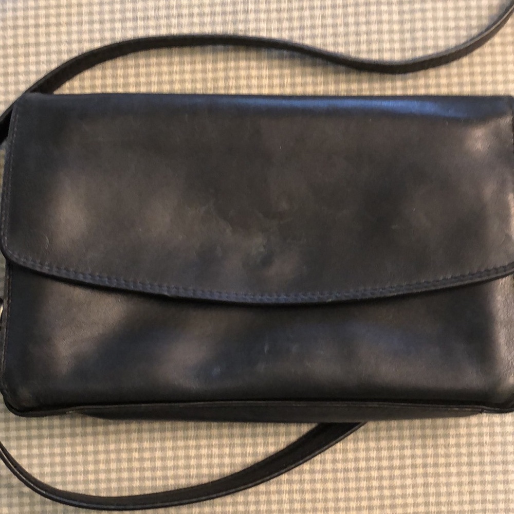 Derek Alexander Classic Black Leather Organizer Compact Crossbody Bag # 584